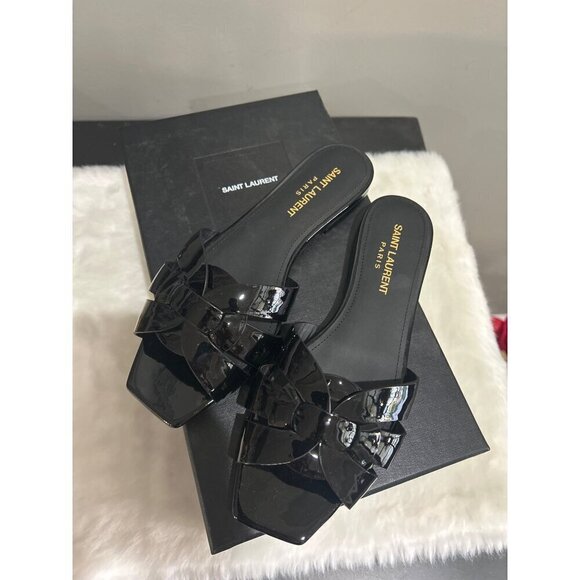 Saint Laurent Tribute Mule Patent Leather Slide Sandals Black Womens Size 36 6 - Picture 7 of 10